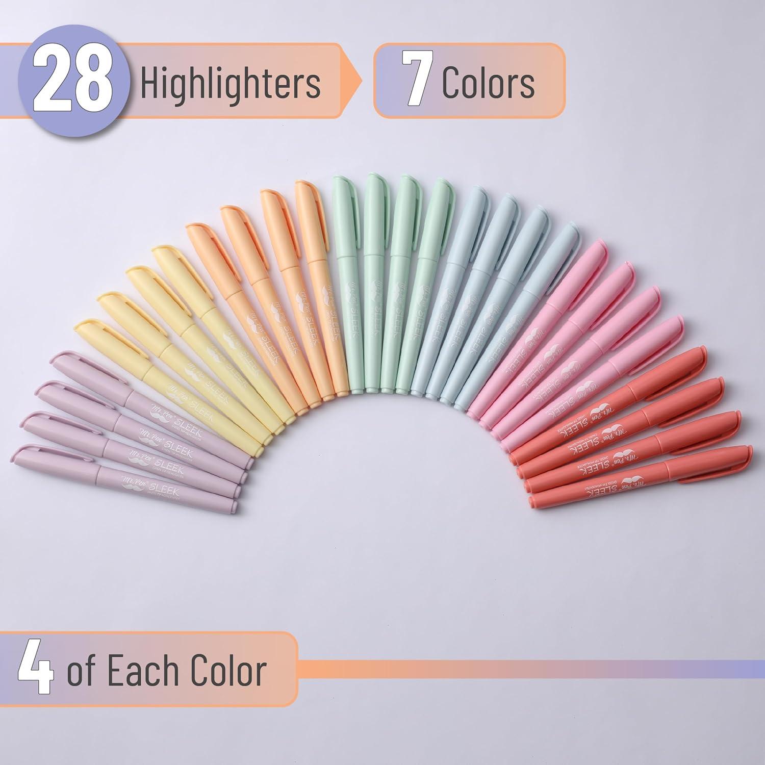 imageMr Pen Highlighters Assorted Colors Pack of 28 Fluorescent HighlightersPastel
