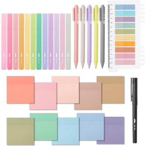imageMr Pen Aesthetic Book Annotation Kit 38 pcs Aesthetic Highlighters and Gel Pens Transparent Sticky Notes Transparent Sticky Tabs for Books No Bleed Highlighters for Bible Pages No BleedSoft Delight