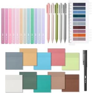 imageMr Pen Aesthetic Book Annotation Kit 38 pcs Aesthetic Highlighters and Gel Pens Transparent Sticky Notes Transparent Sticky Tabs for Books No Bleed Highlighters for Bible Pages No BleedMoss  Mist