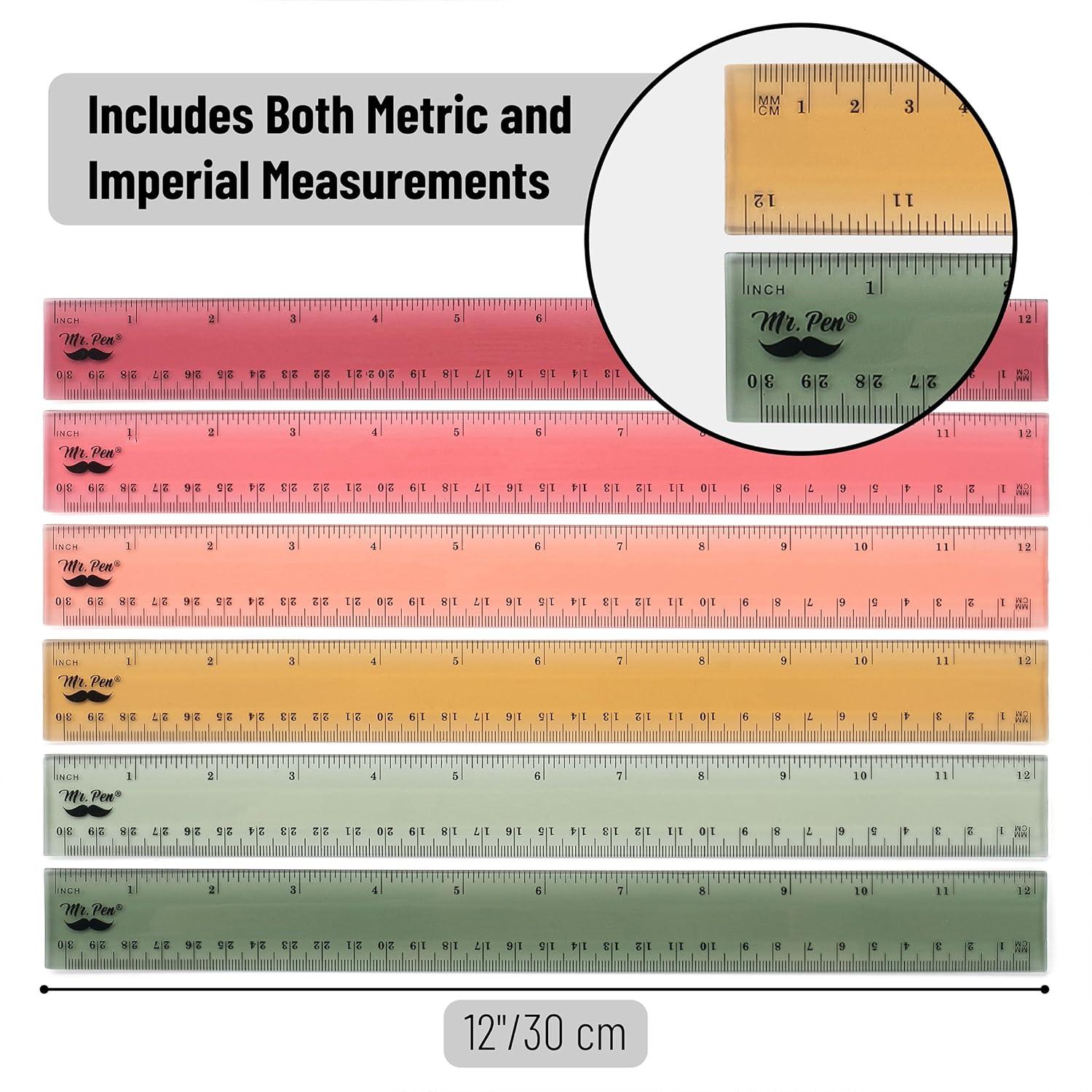 Plastic Ruler Small Mr. Pen- Plastic Rulers, 12 Inch, 6 Pack, Morandi Colors, Metric ...