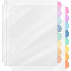 imageMr Pen Clear Sheet Protectors With 8 Tabs 2 Sets Plastic Dividers for 3 Ring Binder Insertable Index Page Divider Multicolor TabsCandy