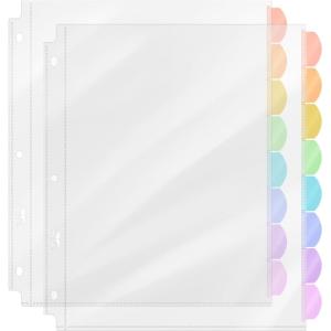 imageMr Pen Clear Sheet Protectors With 8 Tabs 2 Sets Plastic Dividers for 3 Ring Binder Insertable Index Page Divider Multicolor TabsPastel