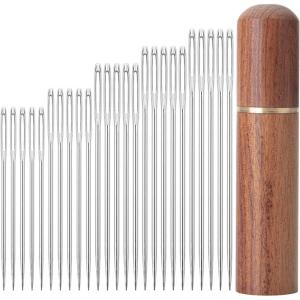imageMr Pen Hand Sewing Needles  50pcs 235quot Large Eye Embroidery NeedlesSilver in Wooden Storage Tube