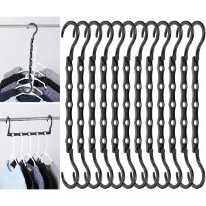 imageMr Pen Space Saving Hangers for Clothes 12 pcs Black Plastic Multi Clothes Hangers Space Saving 5 Slots 360 Rotating Hooks