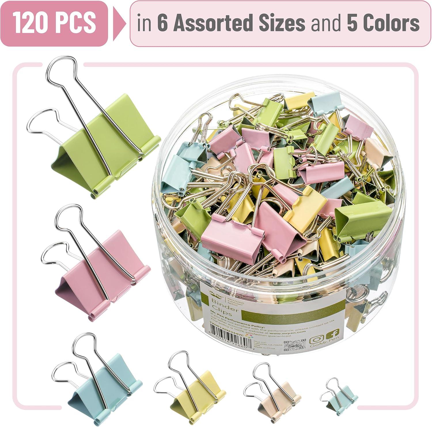 imageMr Pen Binder Clips Assortment 120 Pieces Various Sizes Colorful Office Supplies
