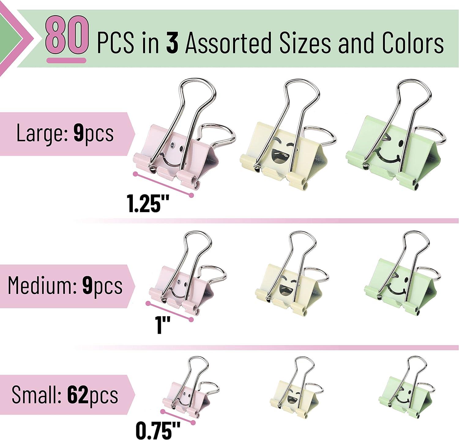 imageMr Pen Cute Binder Clips 80Pcs Assorted Colors and Sizes Medium and Small Office Supplies Cute Paper Clips
