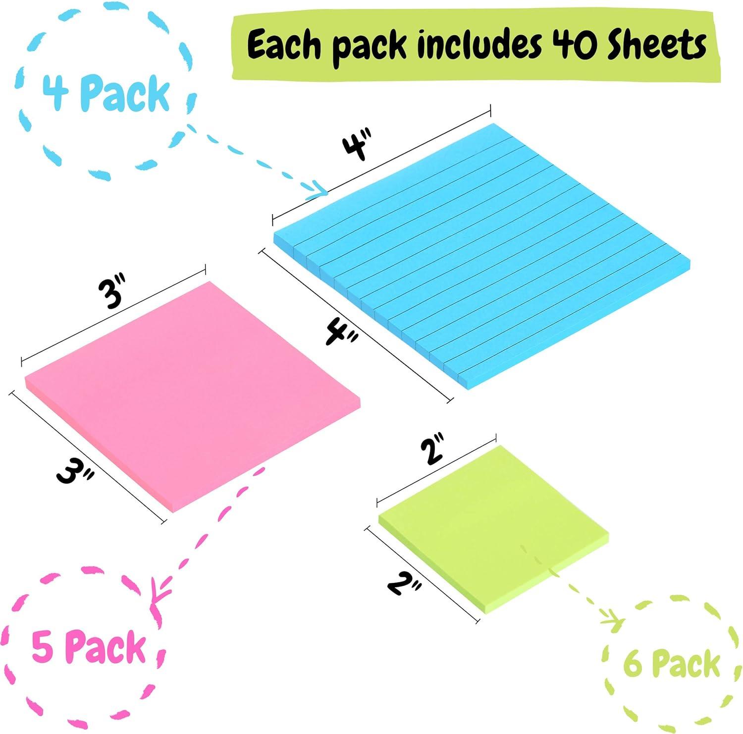 imageMr Pen Sticky Notes Set  Assorted Sizes 15 Pc Bright Colored Sticky PadsA Bright