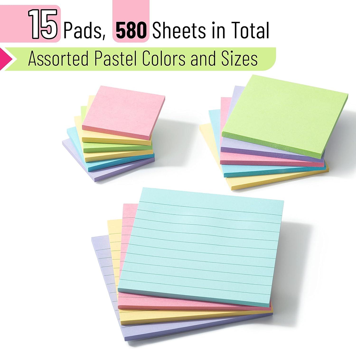 imageMr Pen Sticky Notes Set  Assorted Sizes 15 Pc Bright Colored Sticky PadsB Pastel