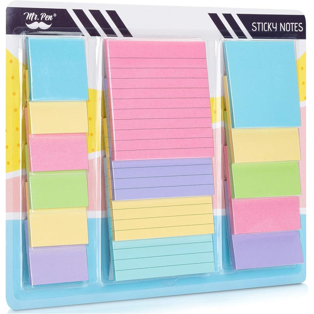 imageMr Pen Sticky Notes Set  Assorted Sizes 15 Pc Bright Colored Sticky PadsB Pastel