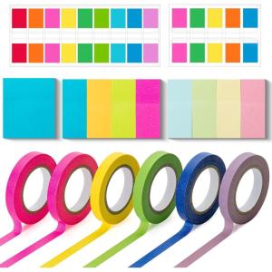 imageMr Pen Sticky Note and Tape Set Sticky Index Tabs Small Sticky Notes Highlighter Tape Colorful Sticky Tabs for Notebooks Mini Sticky Notes Highlighter Strips Page Markers