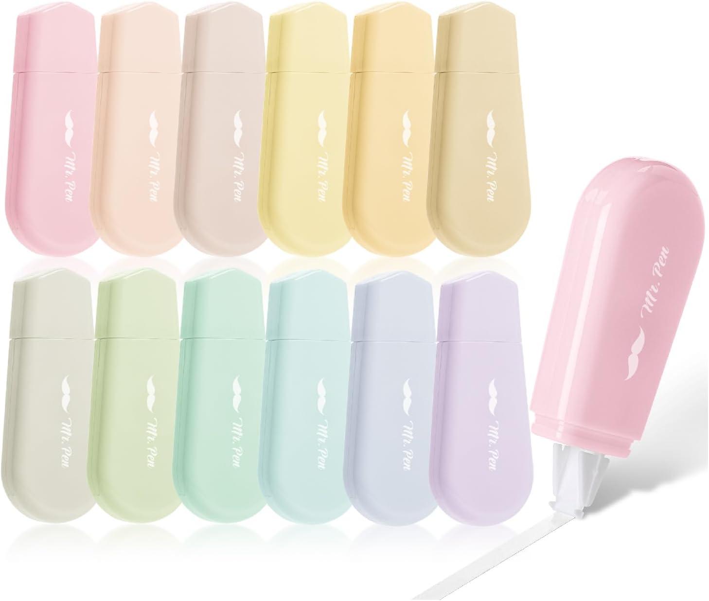 imageMr Pen Aesthetic Correction Tape 02quot x 197quot 12 pcs Pastel Colors Cute Correction TapePastel Barrel