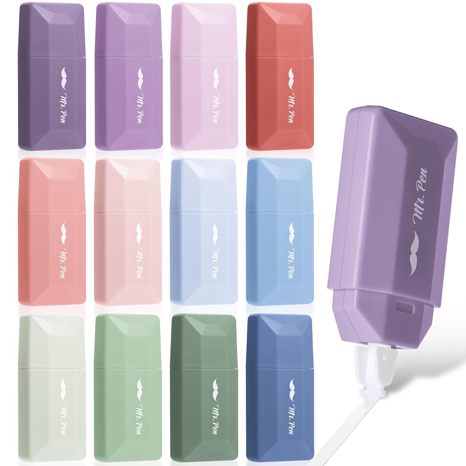 imageMr Pen Correction Tape 02quot x 236quot 12pcs Pastel Colors Cute Correction TapePastel Barrel