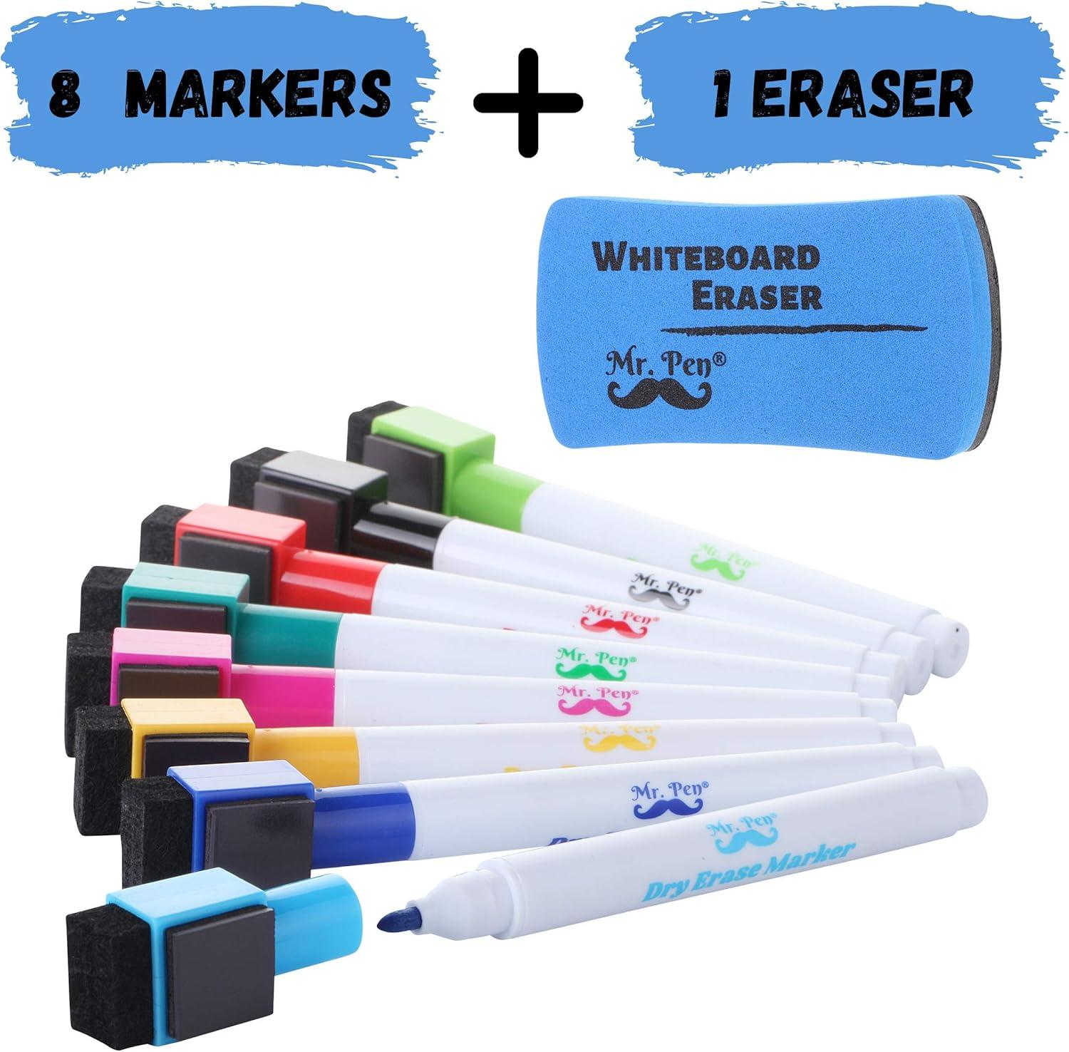 imageMr Pen Magnetic Dry Erase Markers  12 Pack Black Fine Tip with Eraser CapAssorted Colors