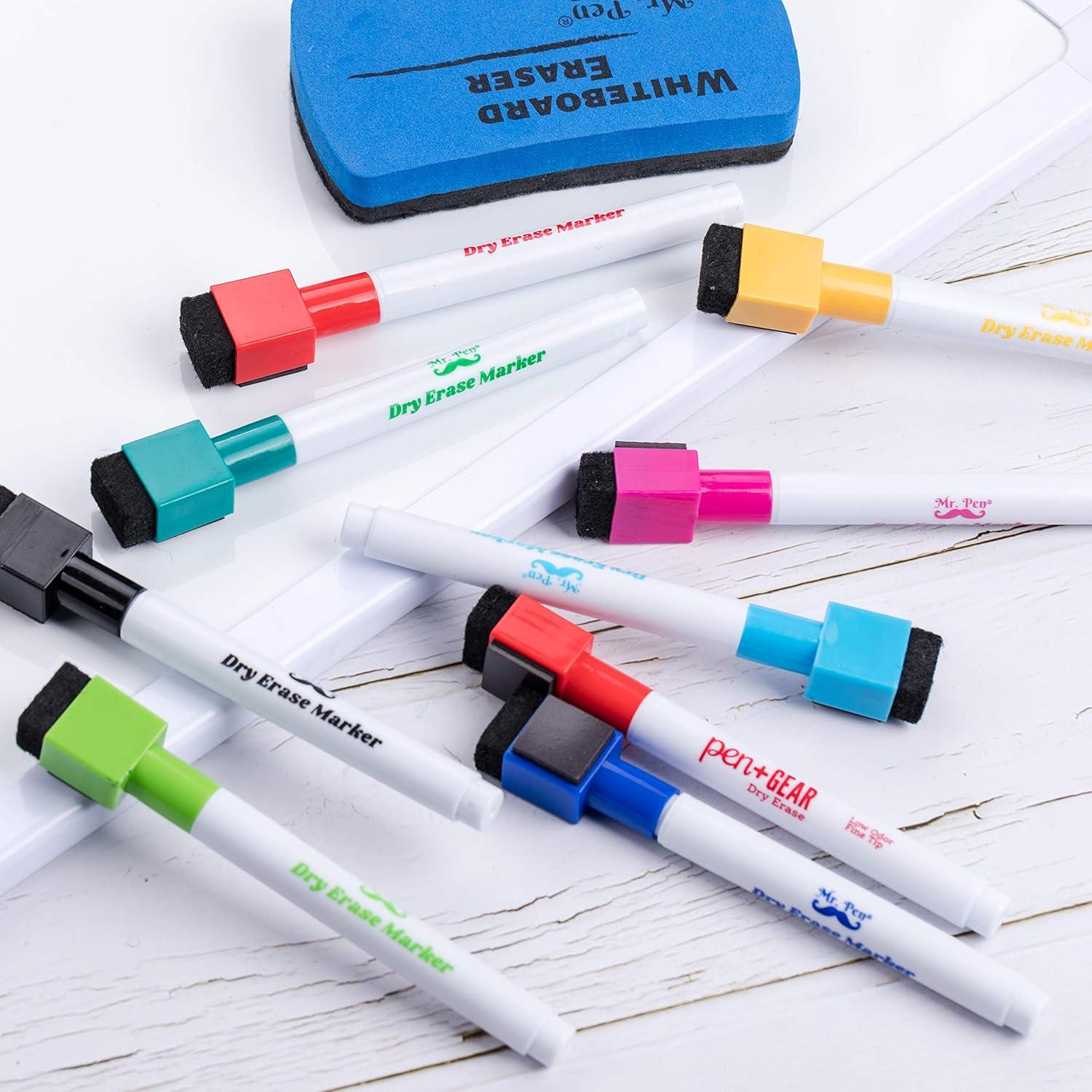 imageMr Pen Magnetic Dry Erase Markers  12 Pack Black Fine Tip with Eraser CapAssorted Colors