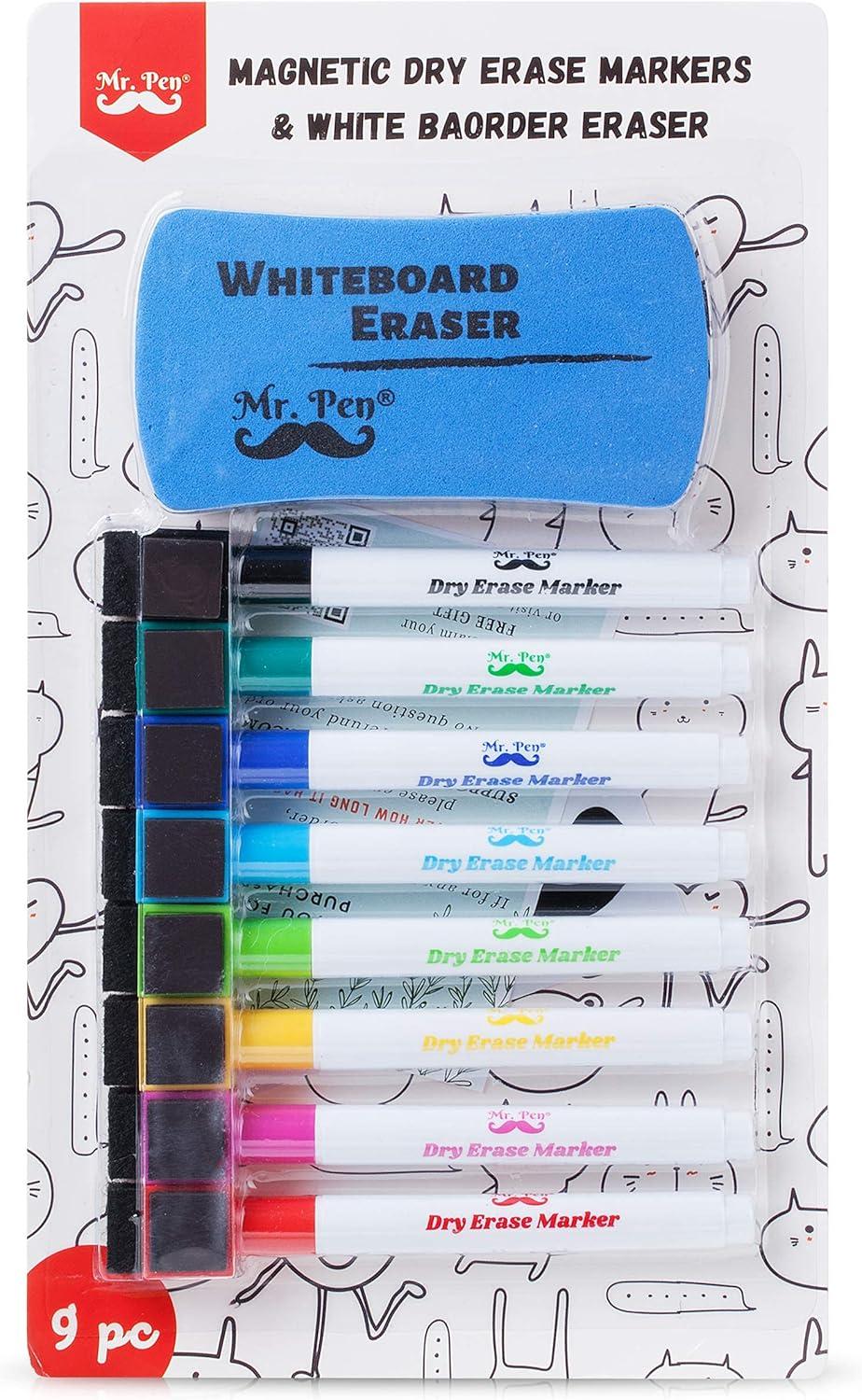 imageMr Pen Magnetic Dry Erase Markers  12 Pack Black Fine Tip with Eraser CapAssorted Colors