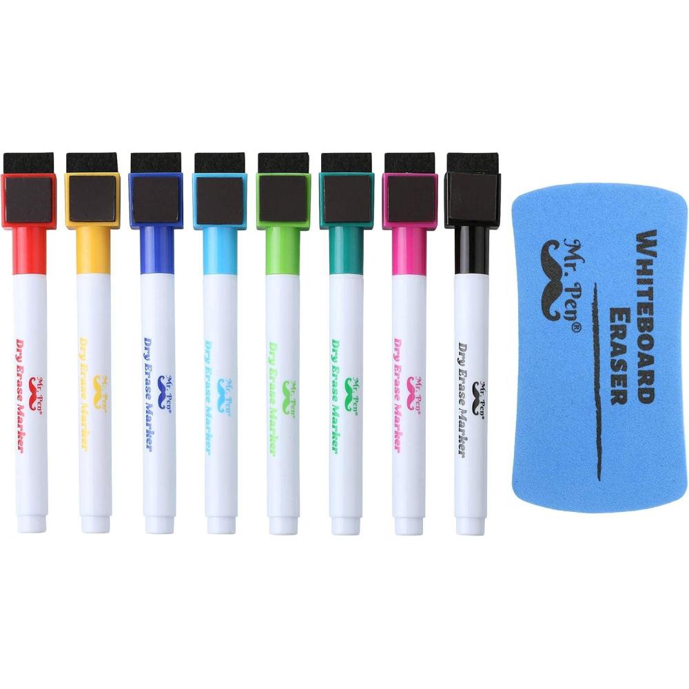imageMr Pen Magnetic Dry Erase Markers  12 Pack Black Fine Tip with Eraser CapAssorted Colors