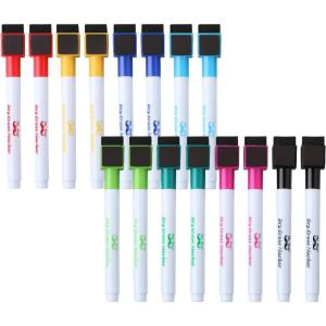 imageMr Pen Magnetic Dry Erase Markers  12 Pack Black Fine Tip with Eraser Capred  blue  green  orange  purple  pink  yellow  black