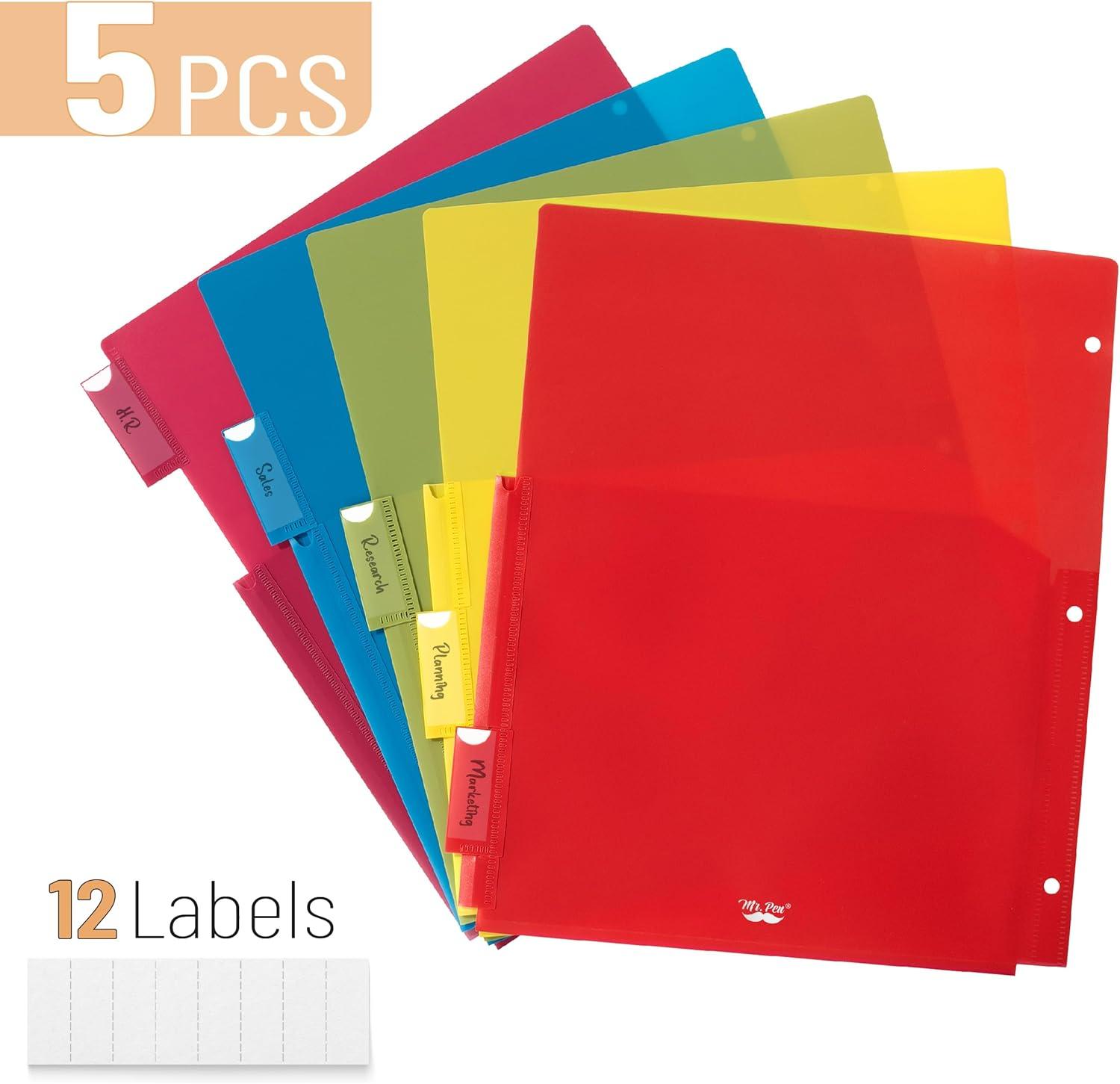 imageMr Pen Expanding Binder Dividers with Tabs and Pockets 5 Tabs Colorful Dividers for 3 Ring Binder