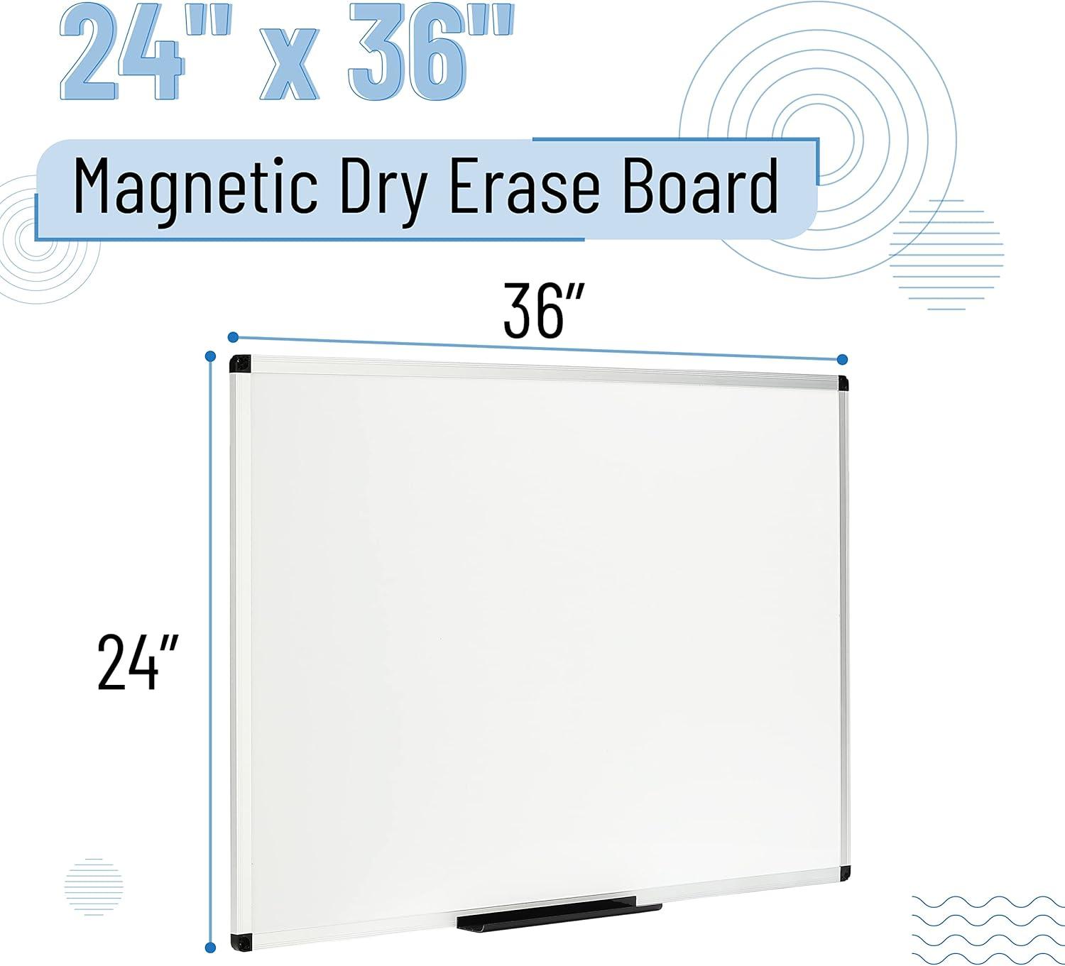 imageMr Pen Magnetic Dry Erase Board for Wall 24quot x 48quot Silver Aluminum Frame Large White Board Dry Erase with Marker Tray ampamp Mounting Hardware36 x 24