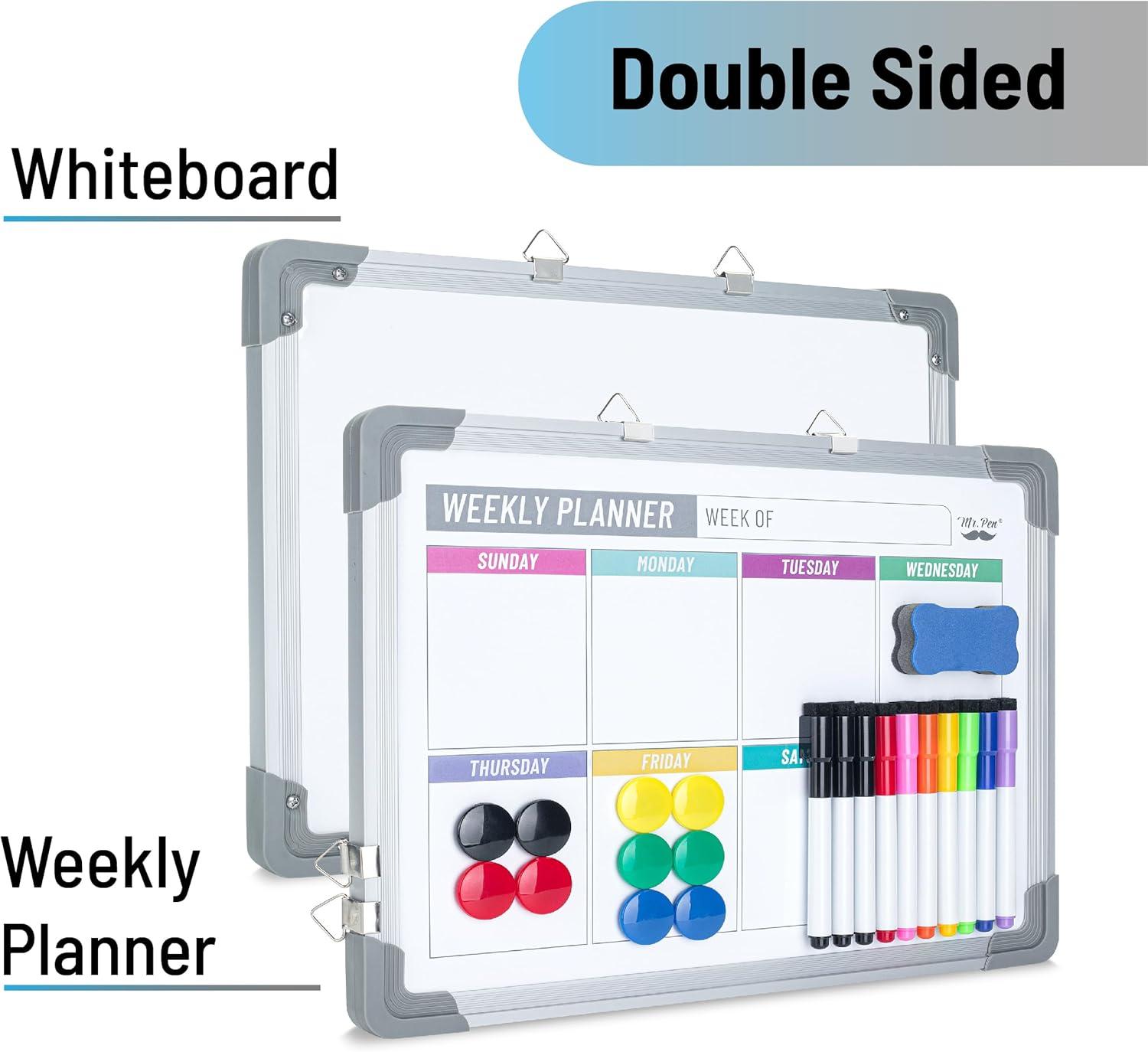 imageMr Pen Magnetic Weekly Dry Erase Board 12 x 16 DoubleSided with Dry Erase Markers 10 Board Magnets and Dry Erase Eraser Small Dry Erase Calendar for Wall Weekly Calendar Whiteboard for Wall