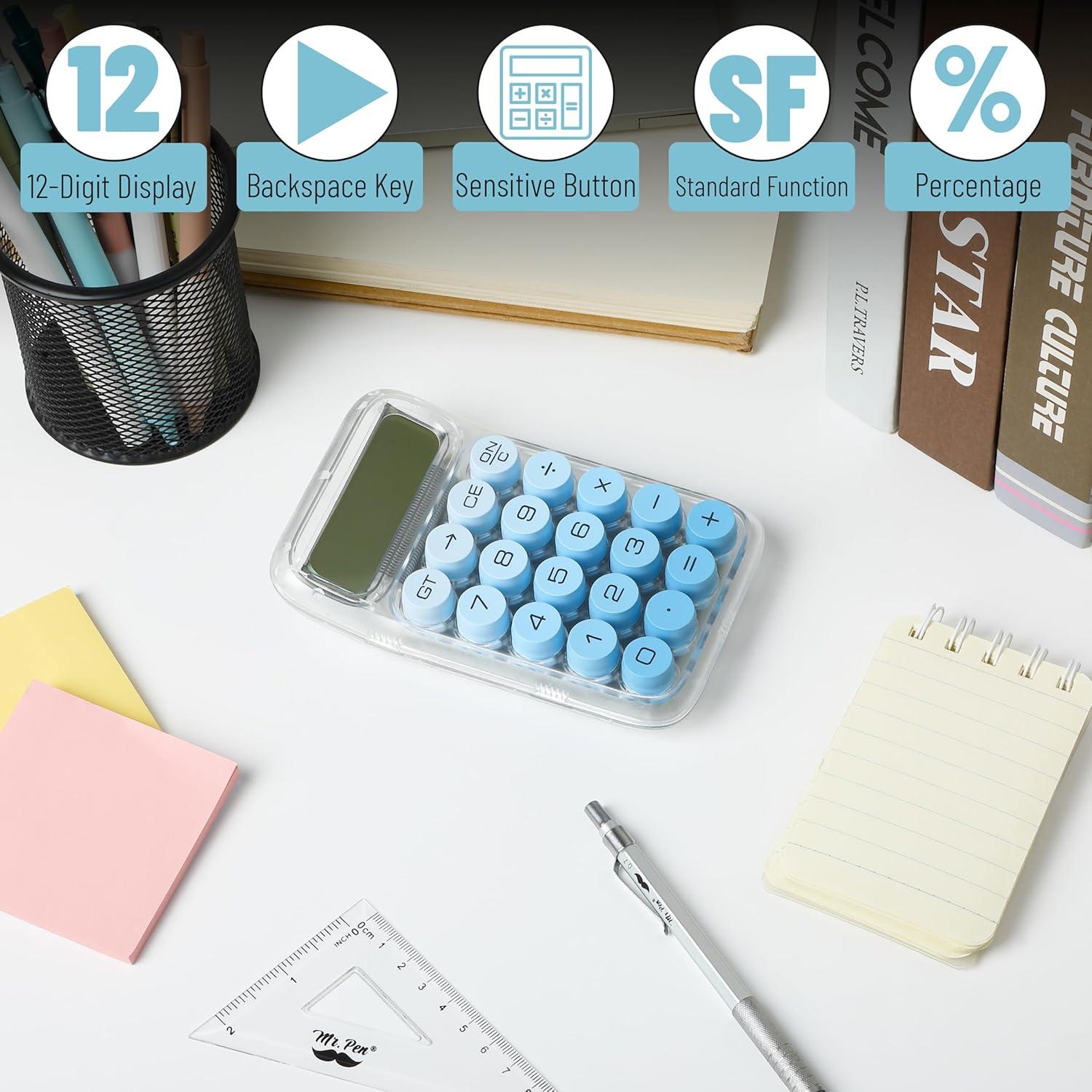 imageMr Pen Mechanical Switch Calculator 10 Digits Blue Transparent Body Large LCD Display Big Buttons Desktop Cute Aesthetic
