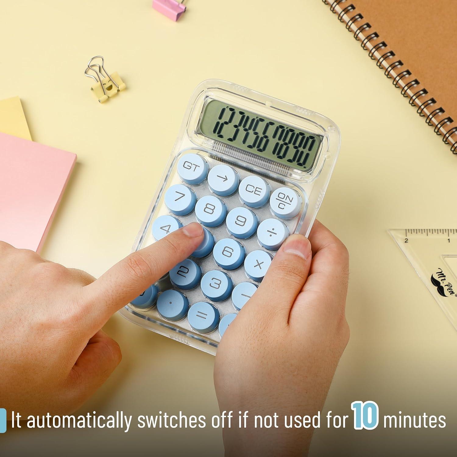 imageMr Pen Mechanical Switch Calculator 10 Digits Blue Transparent Body Large LCD Display Big Buttons Desktop Cute Aesthetic