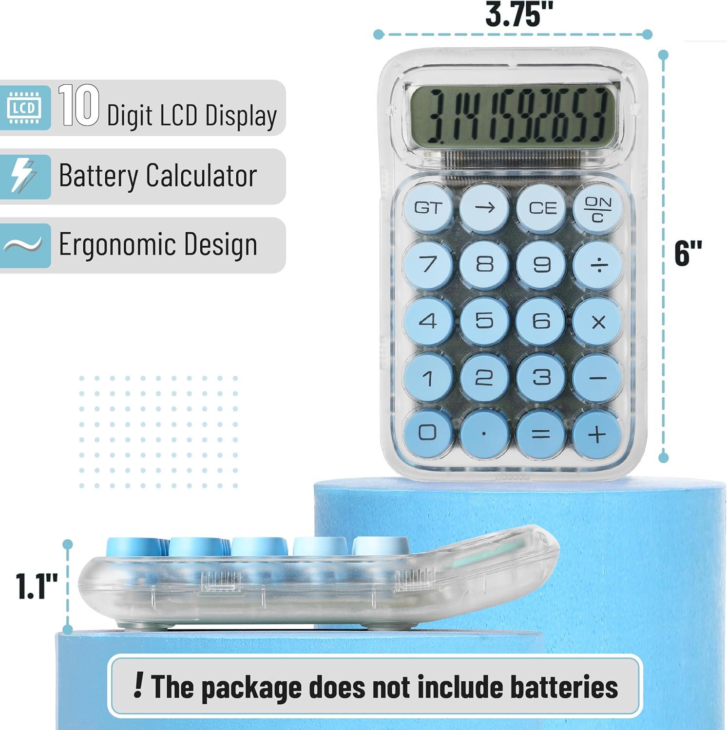 imageMr Pen Mechanical Switch Calculator 10 Digits Blue Transparent Body Large LCD Display Big Buttons Desktop Cute Aesthetic