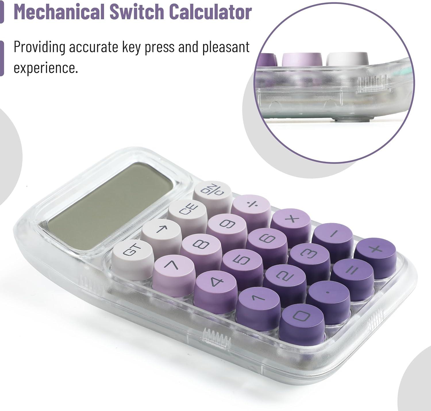 imageMr Pen Mechanical Switch Calculator 10 Digits Purple Transparent Body Large LCD Display Big Buttons Desktop Cute Aesthetic