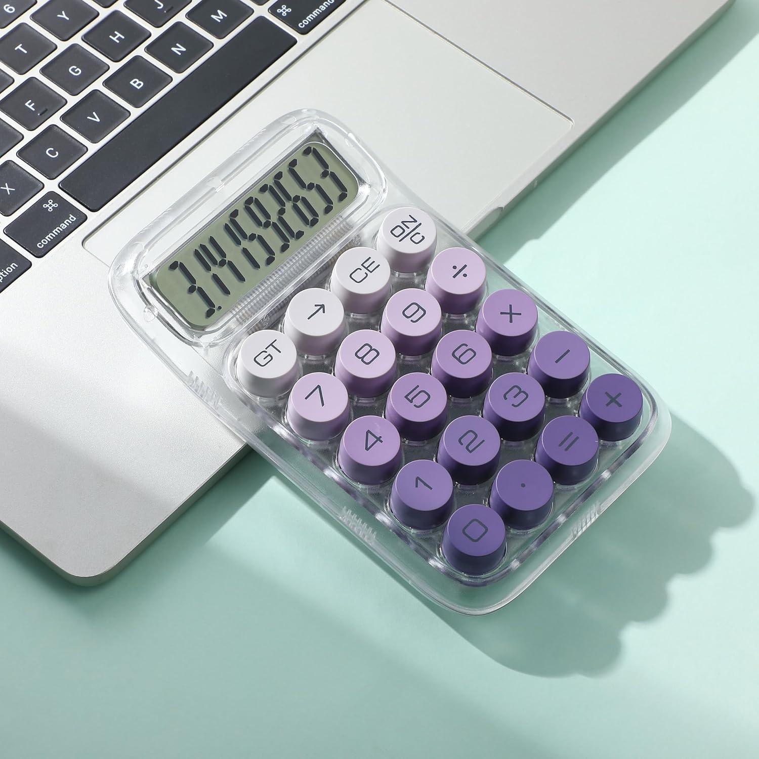 imageMr Pen Mechanical Switch Calculator 10 Digits Purple Transparent Body Large LCD Display Big Buttons Desktop Cute Aesthetic