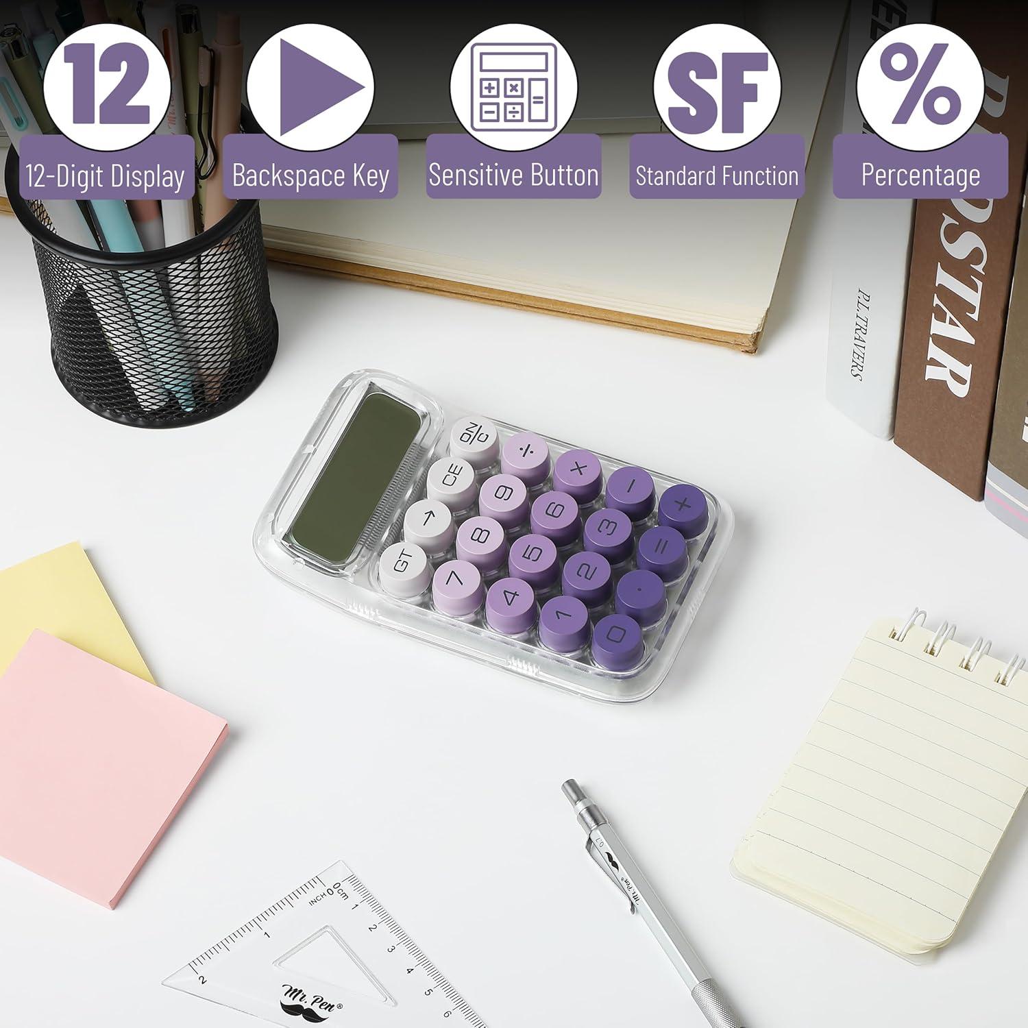 imageMr Pen Mechanical Switch Calculator 10 Digits Purple Transparent Body Large LCD Display Big Buttons Desktop Cute Aesthetic