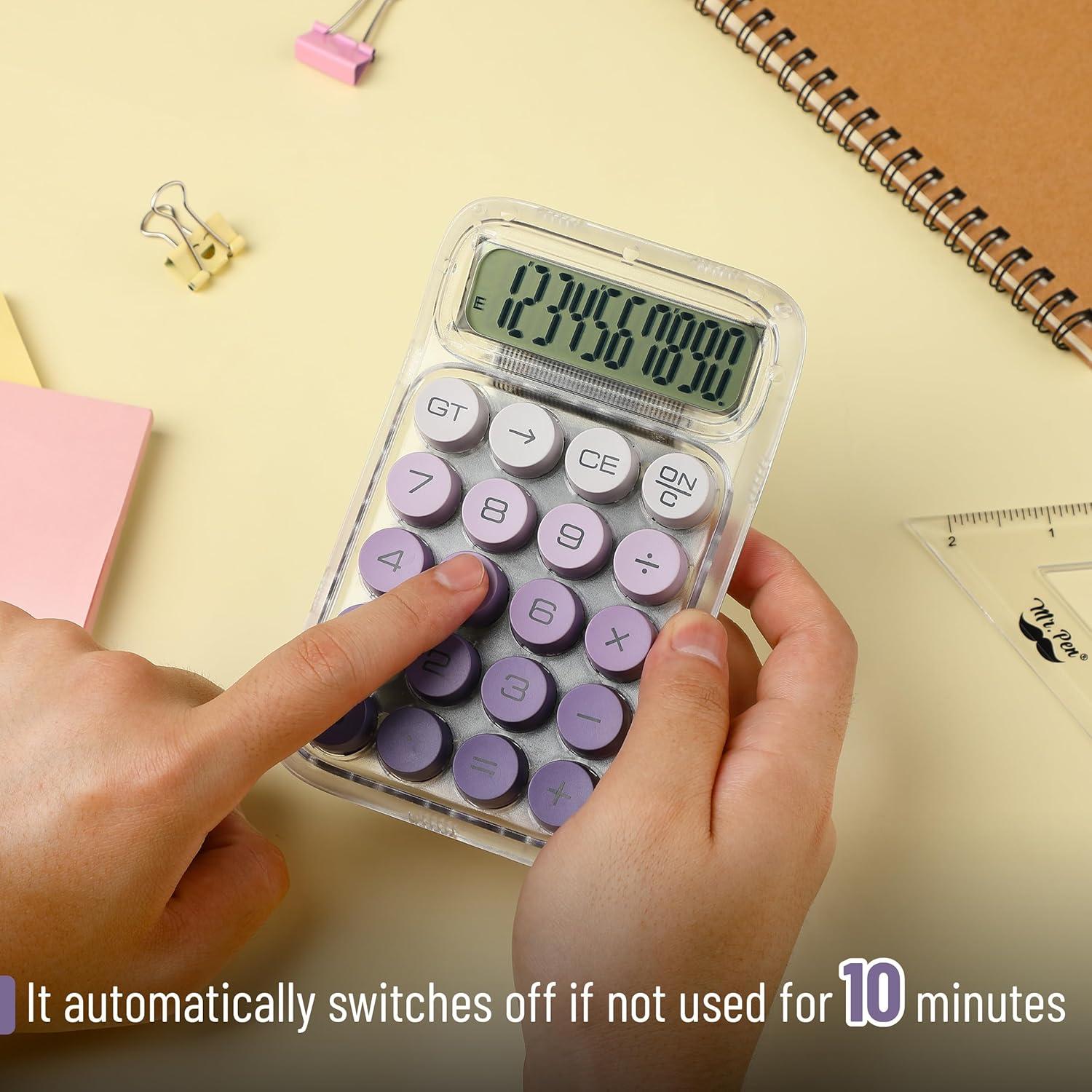 imageMr Pen Mechanical Switch Calculator 10 Digits Purple Transparent Body Large LCD Display Big Buttons Desktop Cute Aesthetic
