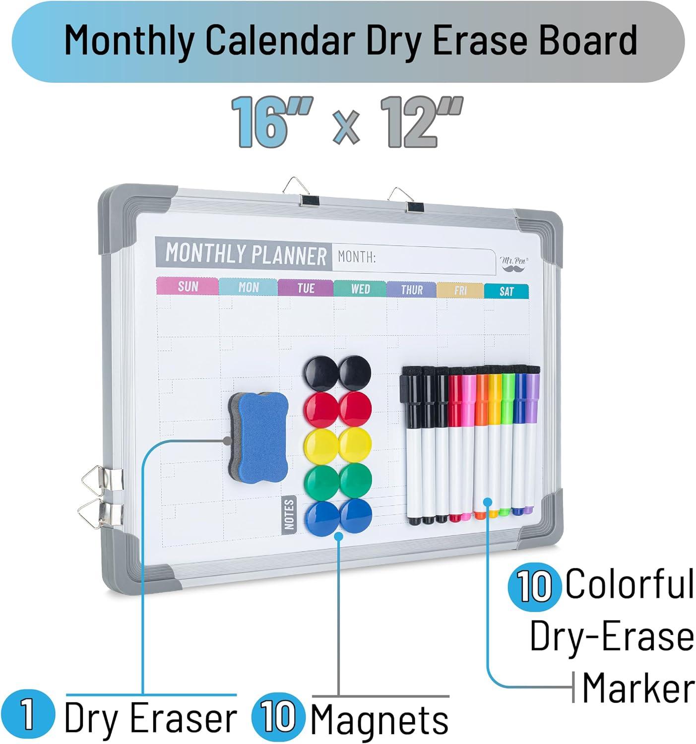 imageMr Pen Monthly Calendar Whiteboard for Wall 12x16 DoubleSided with Dry Erase Markers Magnetic Small Monthly Dry Erase Calendar for Wall White Board Calendar Dry Erase for Wall