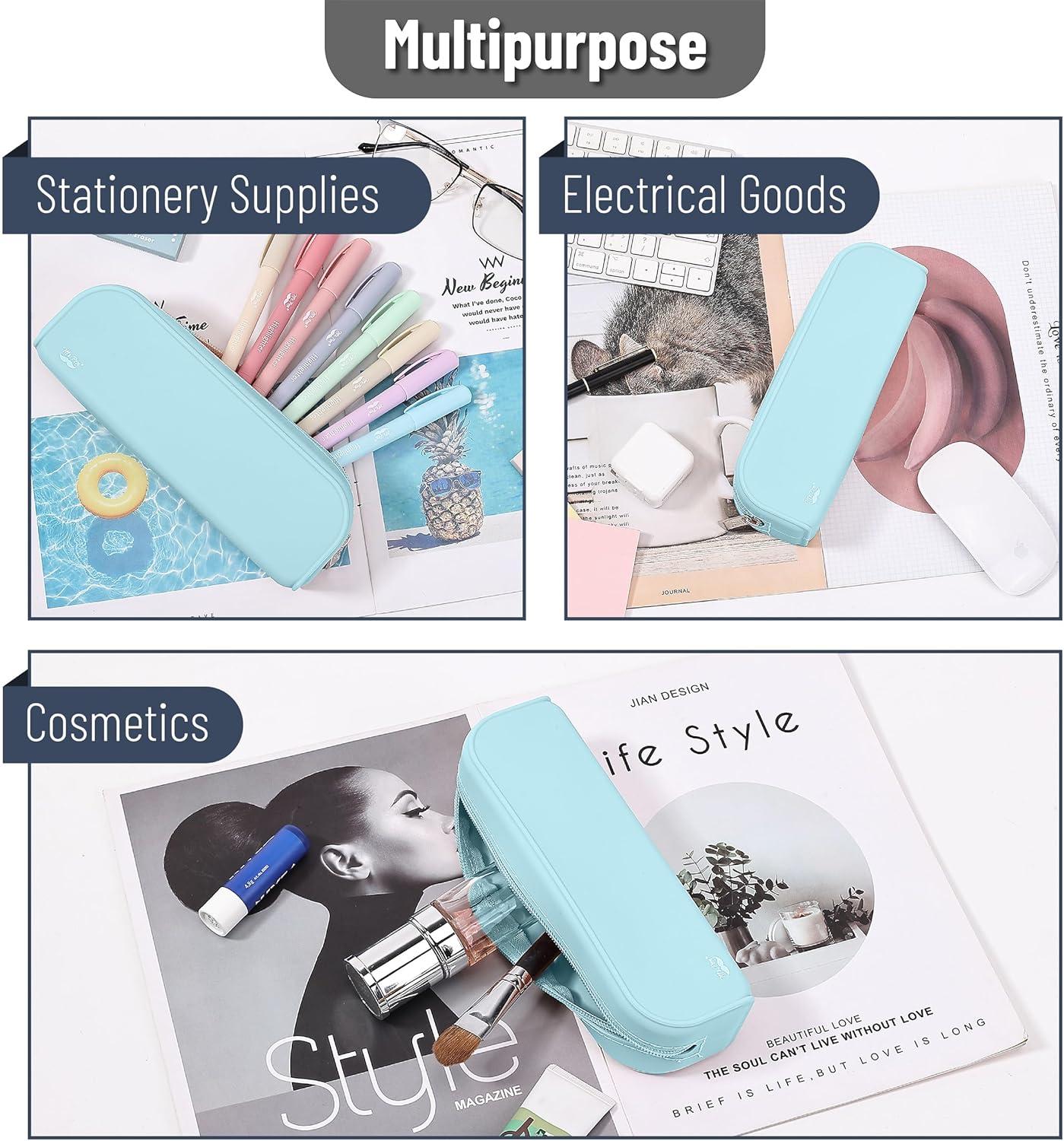 imageMr Pen Silicone Pencil Case Pouch Mint Breeze Aesthetic Multipurpose Design Aesthetic Pencil Case Small Silicone Makeup BagLight Blue