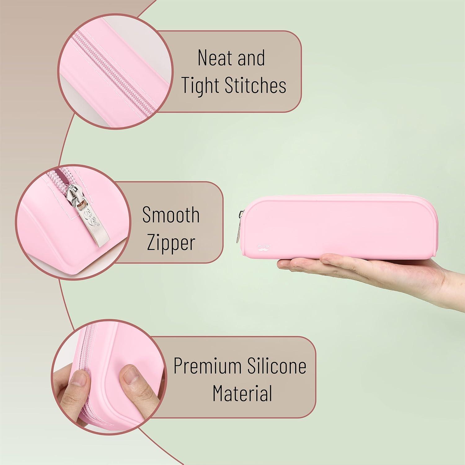 imageMr Pen Silicone Pencil Case Pouch Mint Breeze Aesthetic Multipurpose Design Aesthetic Pencil Case Small Silicone Makeup BagLight Pink