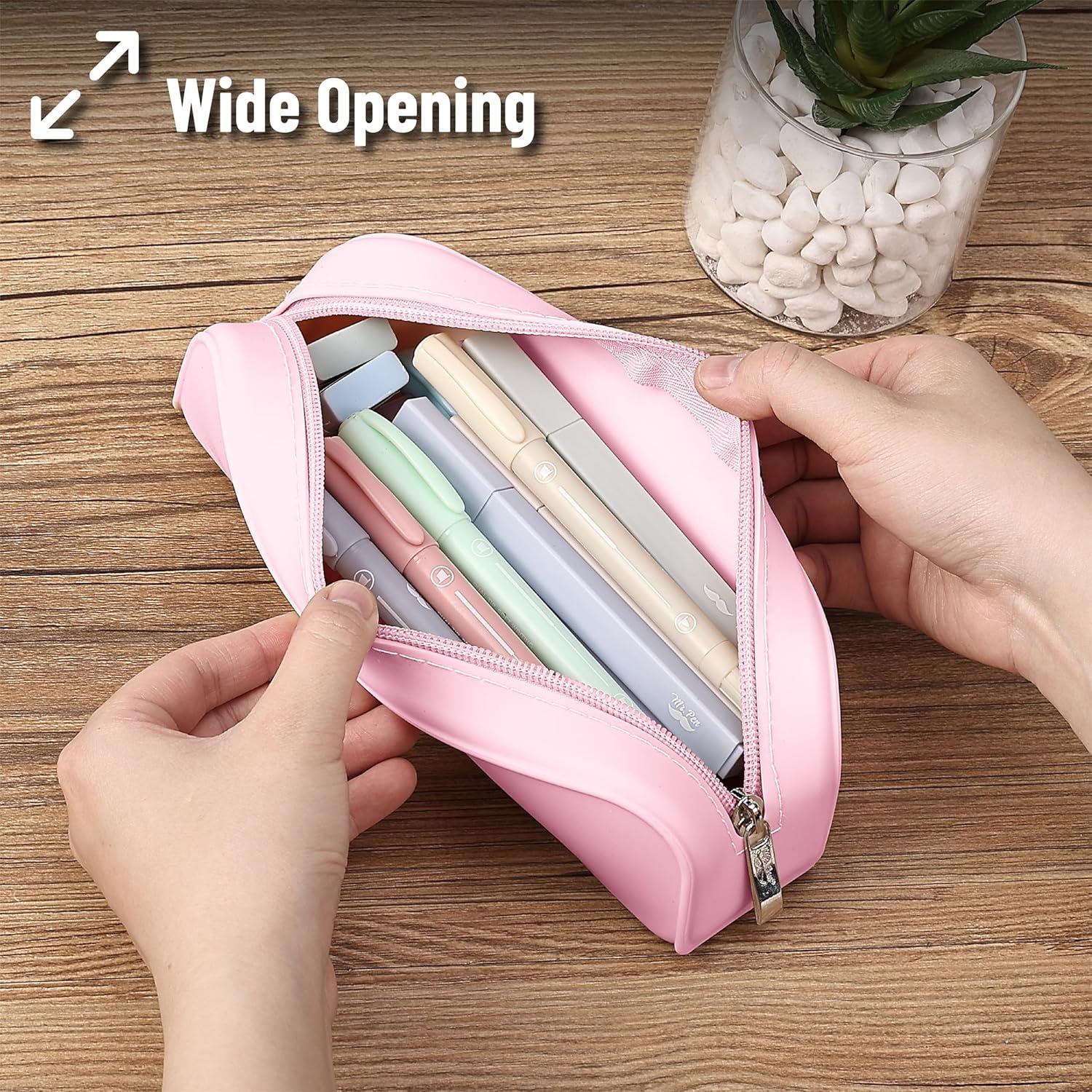 imageMr Pen Silicone Pencil Case Pouch Mint Breeze Aesthetic Multipurpose Design Aesthetic Pencil Case Small Silicone Makeup BagLight Pink