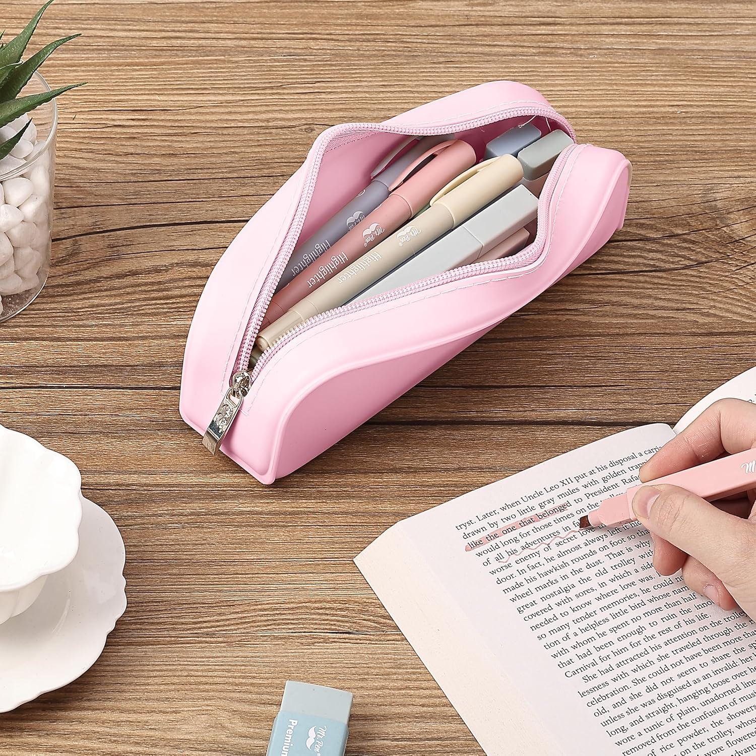 imageMr Pen Silicone Pencil Case Pouch Mint Breeze Aesthetic Multipurpose Design Aesthetic Pencil Case Small Silicone Makeup BagLight Pink