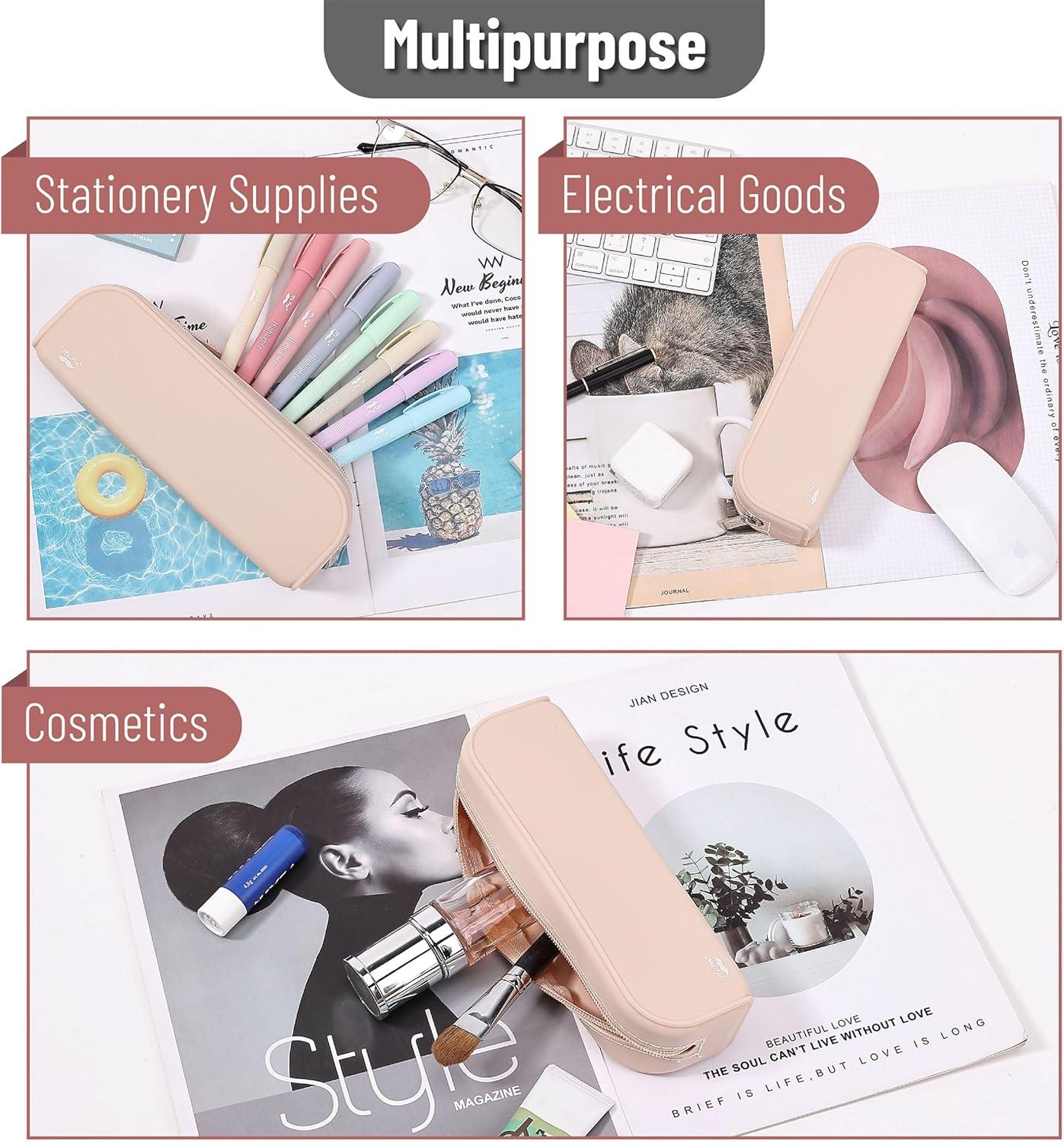 imageMr Pen Silicone Pencil Case Pouch Mint Breeze Aesthetic Multipurpose Design Aesthetic Pencil Case Small Silicone Makeup BagMalibu Dune