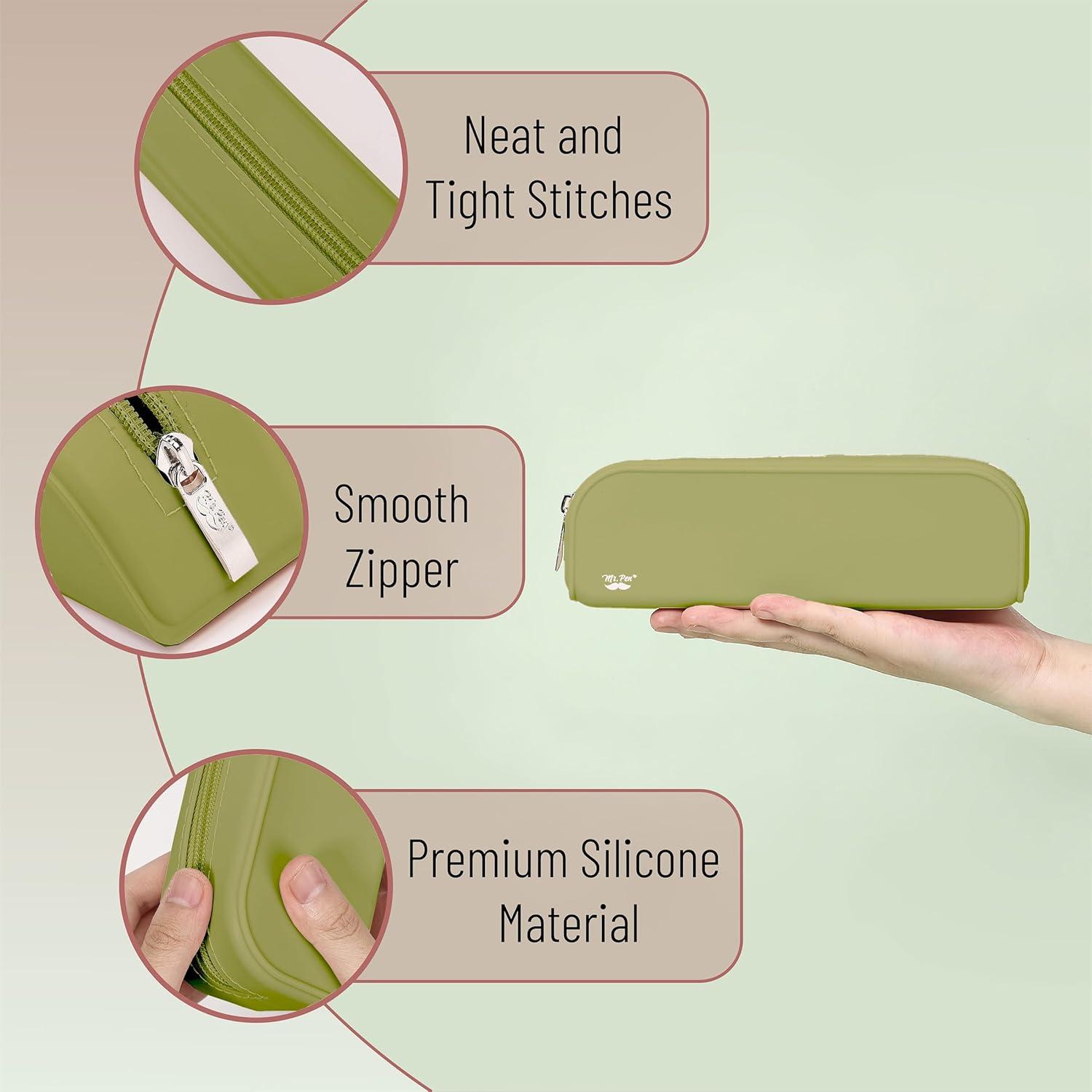 imageMr Pen Silicone Pencil Case Pouch Mint Breeze Aesthetic Multipurpose Design Aesthetic Pencil Case Small Silicone Makeup BagOlive Green