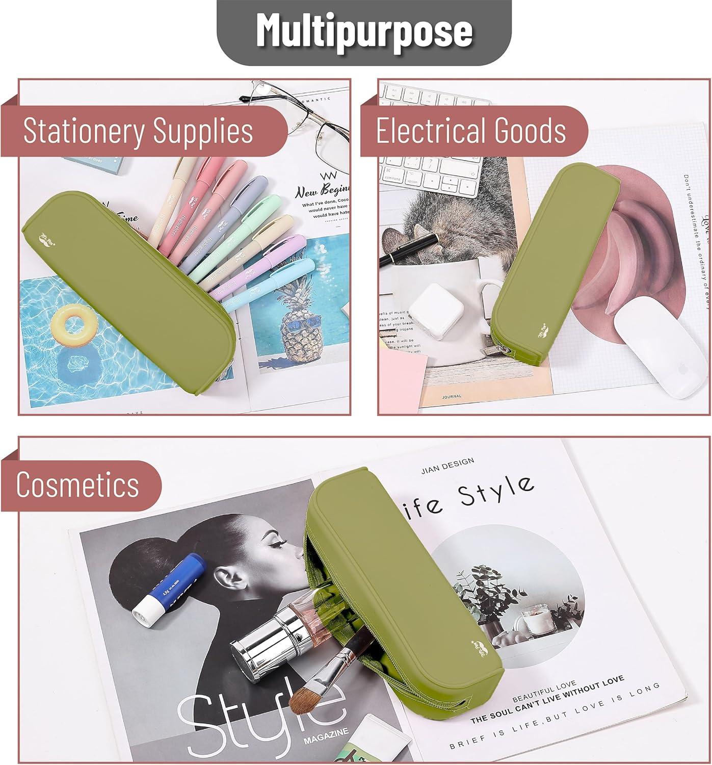 imageMr Pen Silicone Pencil Case Pouch Mint Breeze Aesthetic Multipurpose Design Aesthetic Pencil Case Small Silicone Makeup BagOlive Green