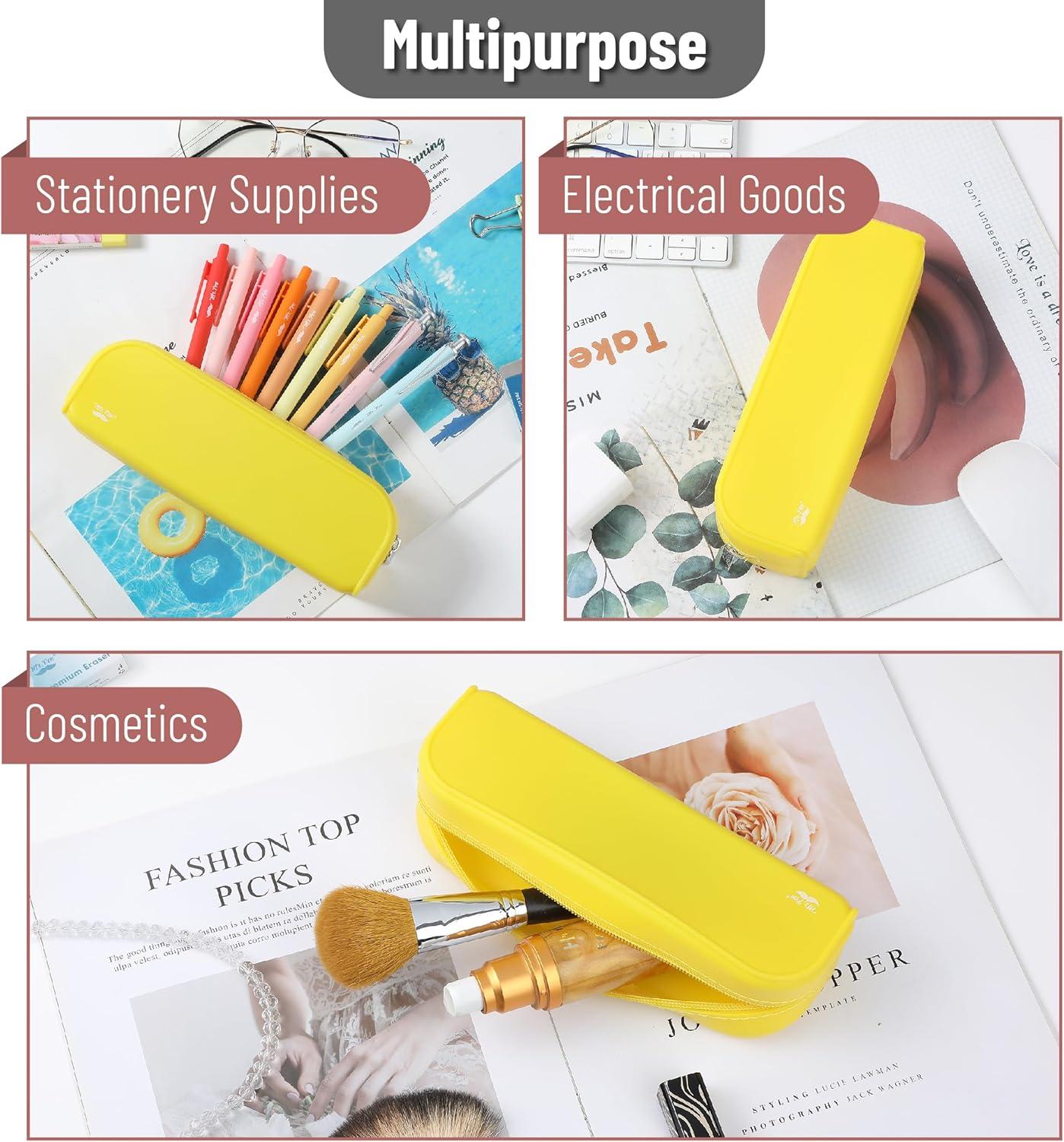 imageMr Pen Silicone Pencil Case Pouch Mint Breeze Aesthetic Multipurpose Design Aesthetic Pencil Case Small Silicone Makeup BagYellow