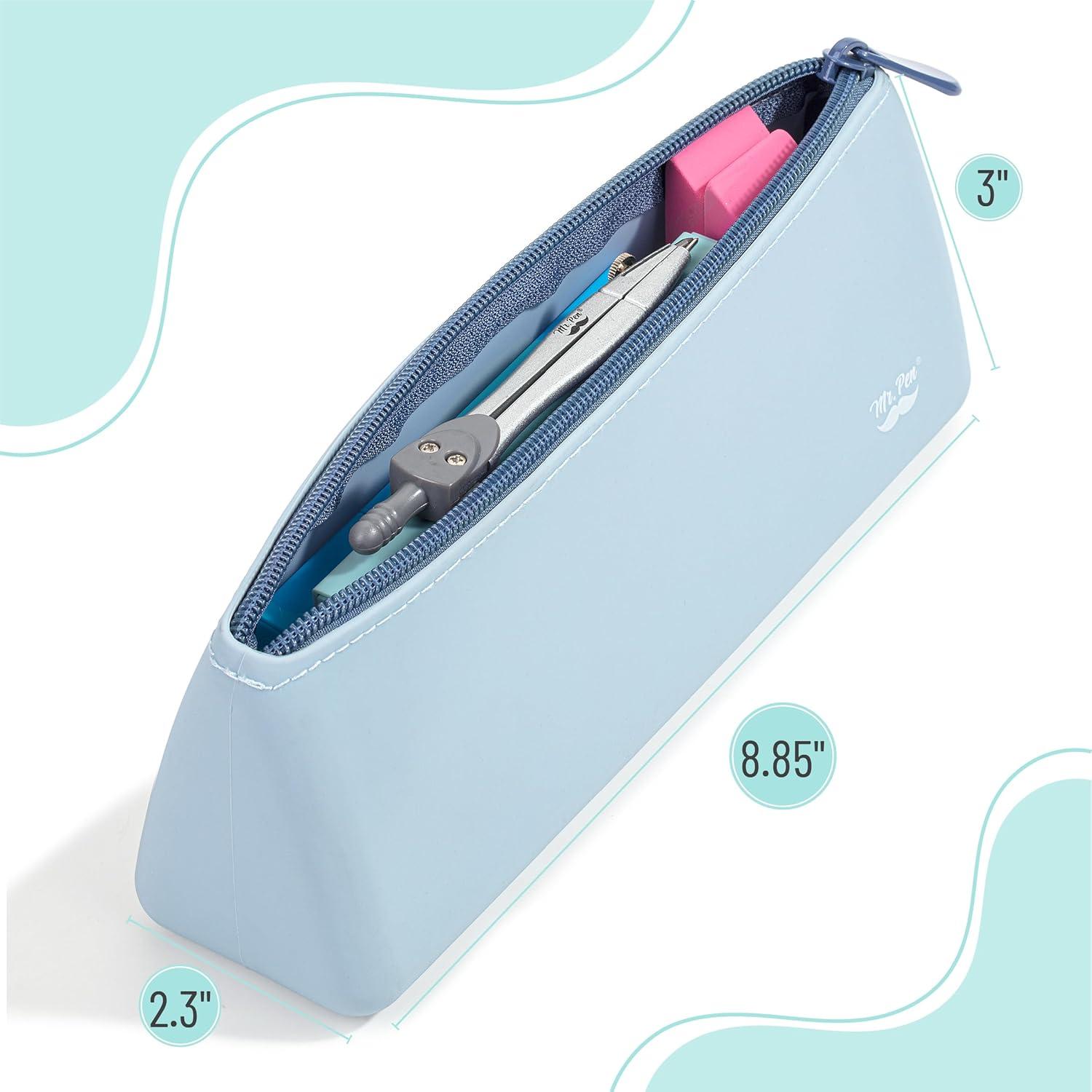 imageMr Pen Silicone Pencil Case Pouch Muted Blue Aesthetic Triangular Design Multipurpose Aesthetic Pencil Case Small Silicone Makeup Bag