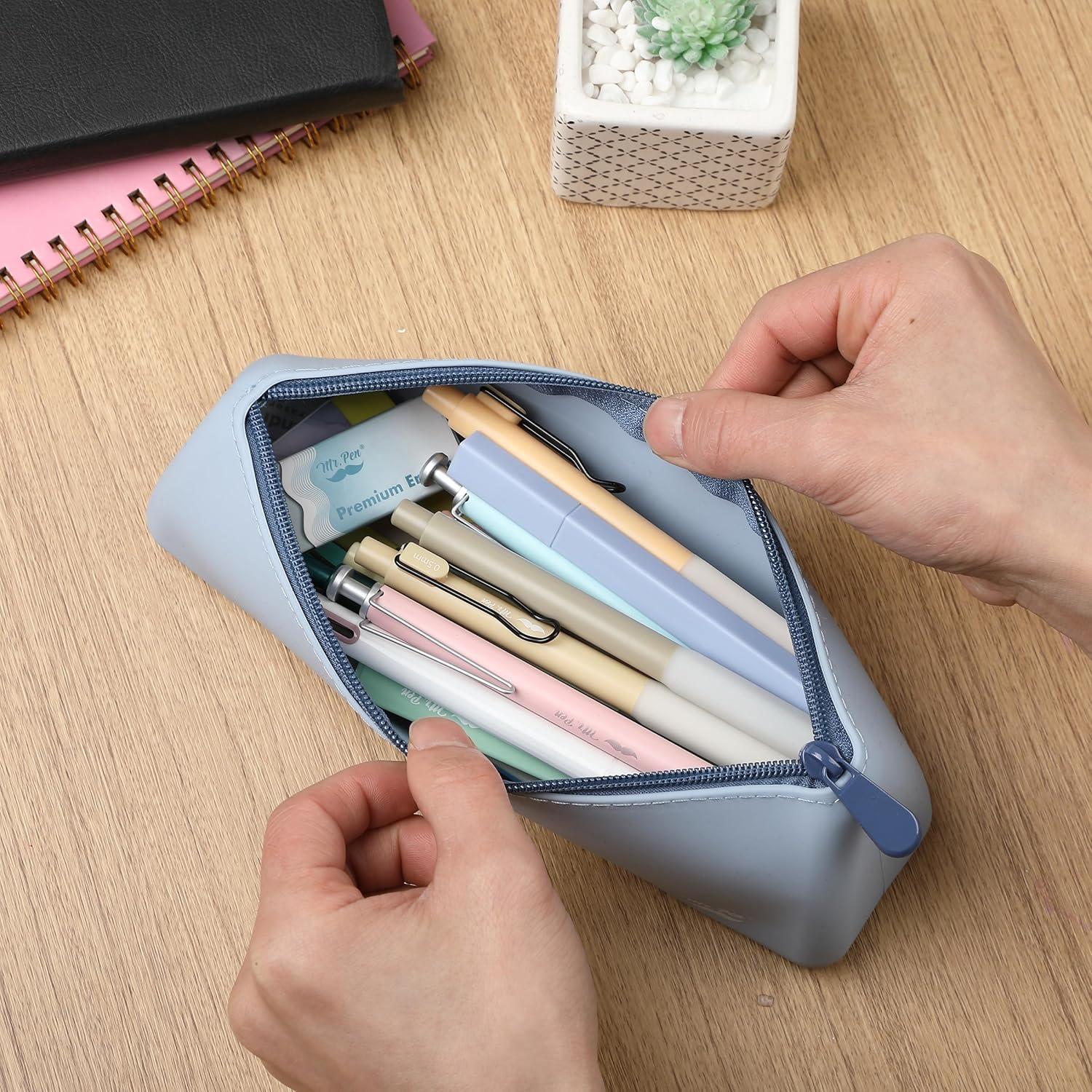 imageMr Pen Silicone Pencil Case Pouch Muted Blue Aesthetic Triangular Design Multipurpose Aesthetic Pencil Case Small Silicone Makeup Bag