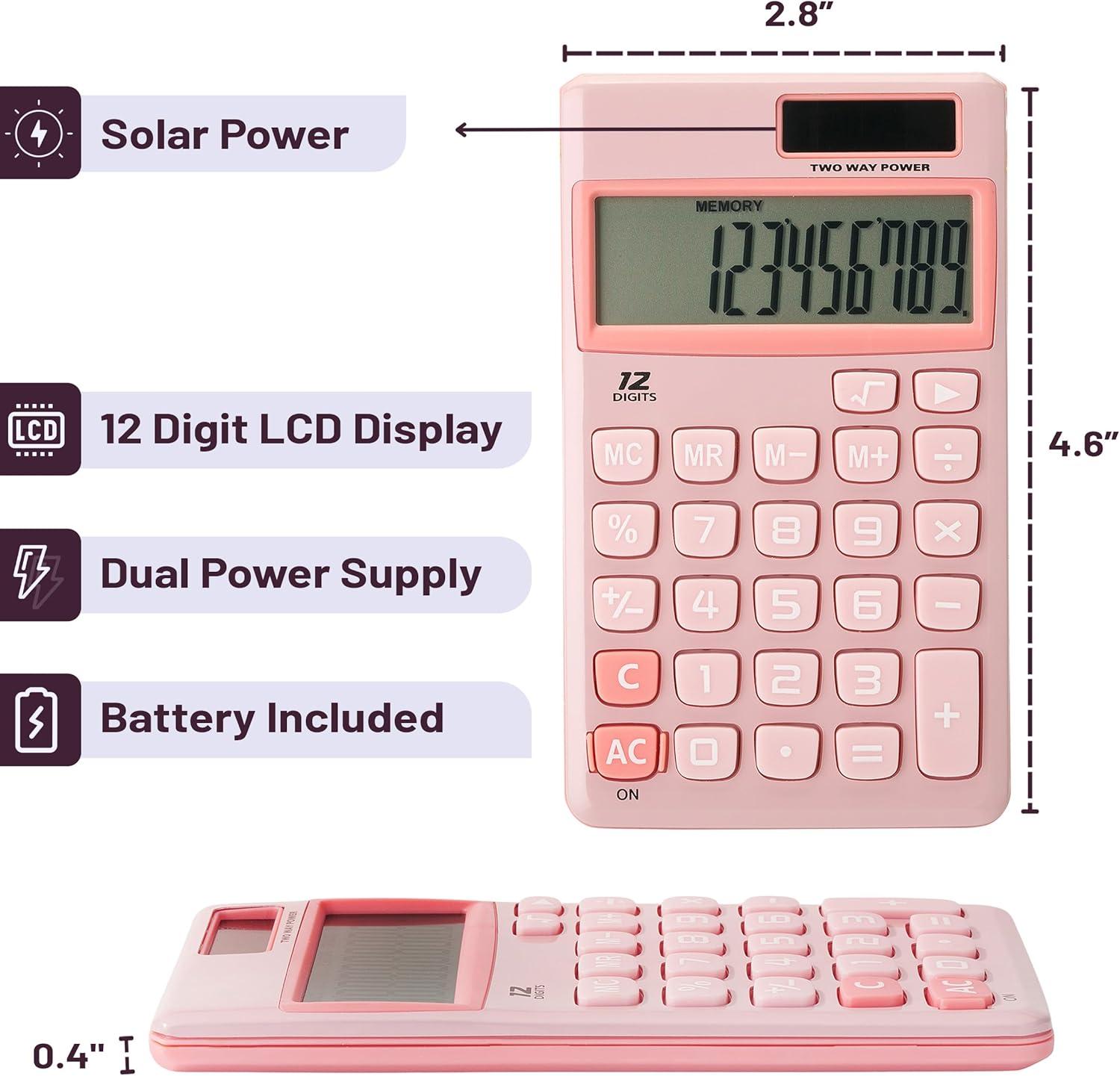 imageMr Pen Standard Function Calculator 12Digits Small Calculator Purple Small Calculator Pocket Calculator Simple Calculator Basic Office Calculators Small Handheld CalculatorLight Pink
