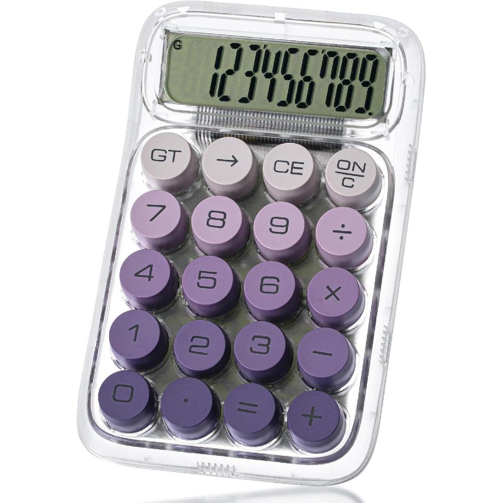 imageMr Pen Mechanical Switch Calculator 10 Digits Purple Transparent Body Large LCD Display Big Buttons Desktop Cute Aesthetic