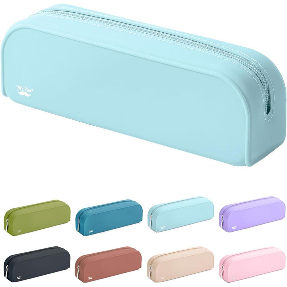 imageMr Pen Silicone Pencil Case Pouch Mint Breeze Aesthetic Multipurpose Design Aesthetic Pencil Case Small Silicone Makeup BagLight Blue