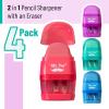 imageMr Pen Pencil Sharpener ampamp Eraser 4 Pack Colorful 2 Sharpening Holes Manual Handheld Small Pencil SharpenerColorful Eraser