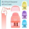 imageMr Pen Pencil Sharpener ampamp Eraser 4 Pack Colorful 2 Sharpening Holes Manual Handheld Small Pencil SharpenerMacaron Colors