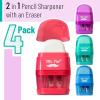 imageMr Pen Pencil Sharpener ampamp Eraser 4 Pack Colorful 2 Sharpening Holes Manual Handheld Small Pencil SharpenerRed  Purple  Blue  Green