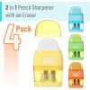 imageMr Pen Pencil Sharpener ampamp Eraser 4 Pack Colorful 2 Sharpening Holes Manual Handheld Small Pencil SharpenerYellow  Orange  Blue  Green
