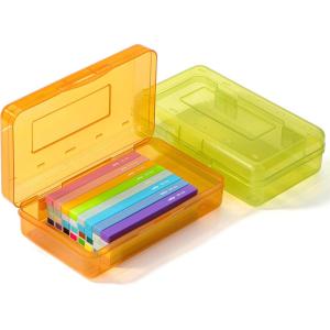 imageMr Pen Clear Pencil Boxes 12 Pack 79quotx45quotx24quot SnapTight Lid Plastic Pencil Box OrganizerGreen  Orange